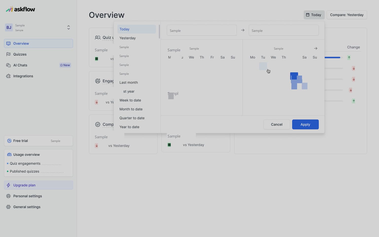Sample AskFlow Date selection