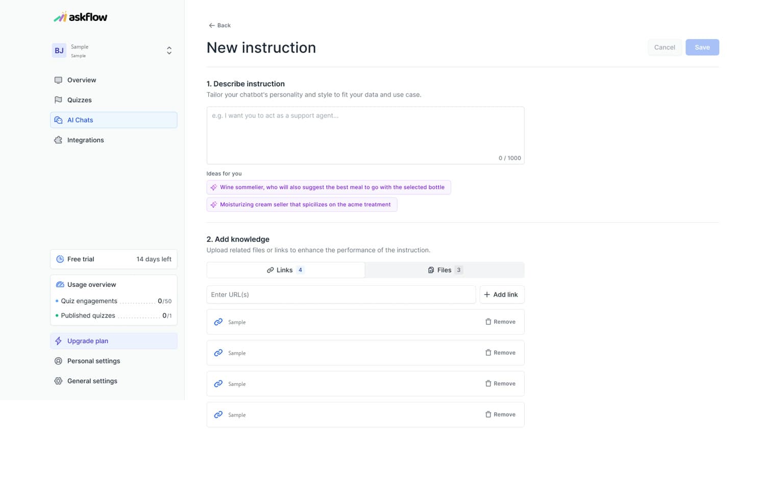 Sample AskFlow Product data source
