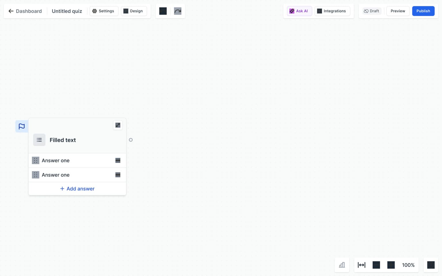Sample AskFlow Choice step on canvas