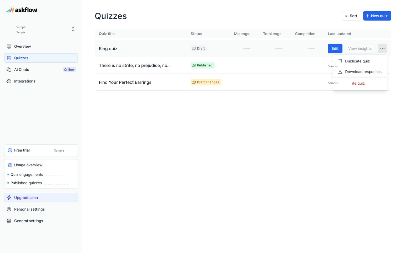 Sample AskFlow dashboard