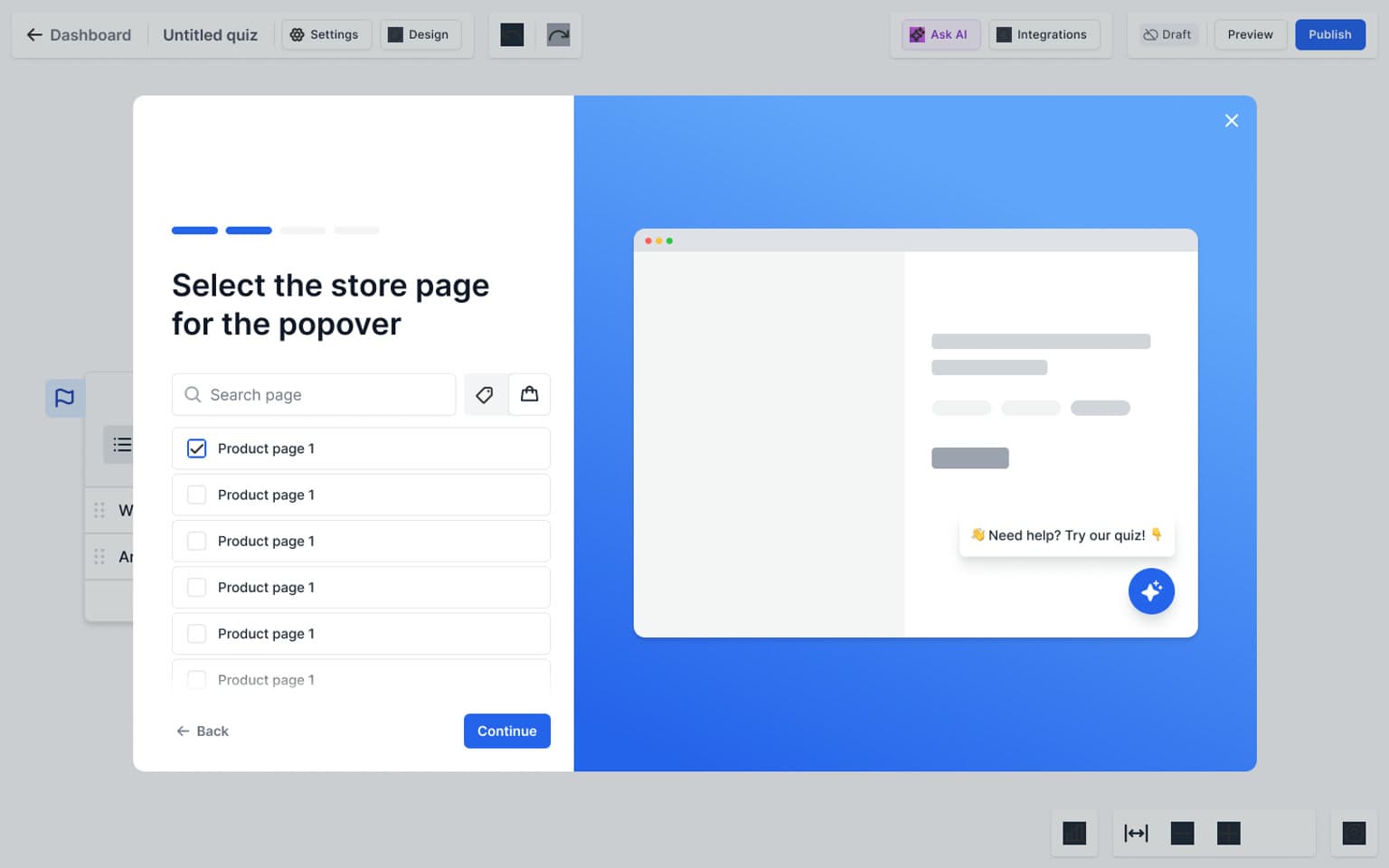 Sample AskFlow publish settings