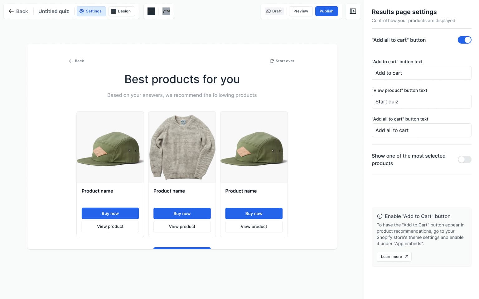 Sample AskFlow Result settings