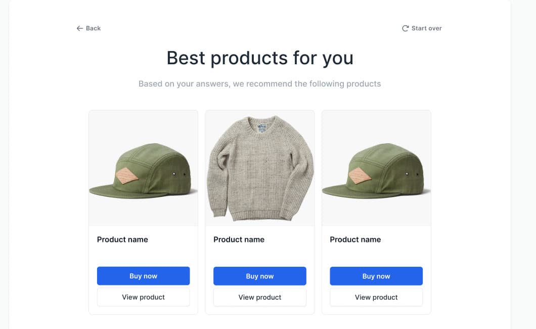Sample AskFlow populated product recommendation preview