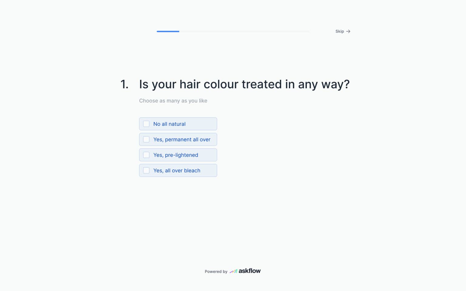 Sample AskFlow Quiz start