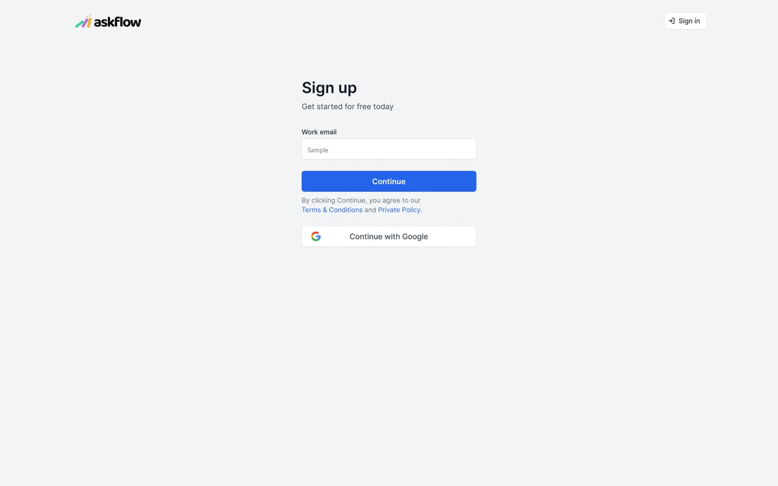 Sample AskFlow signup