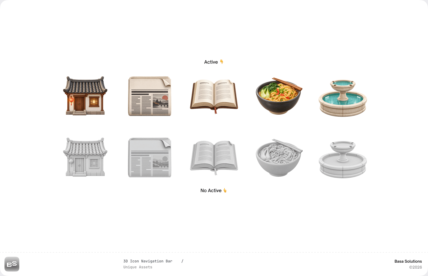 Dangdi 3D navigation icons in active and inactive states