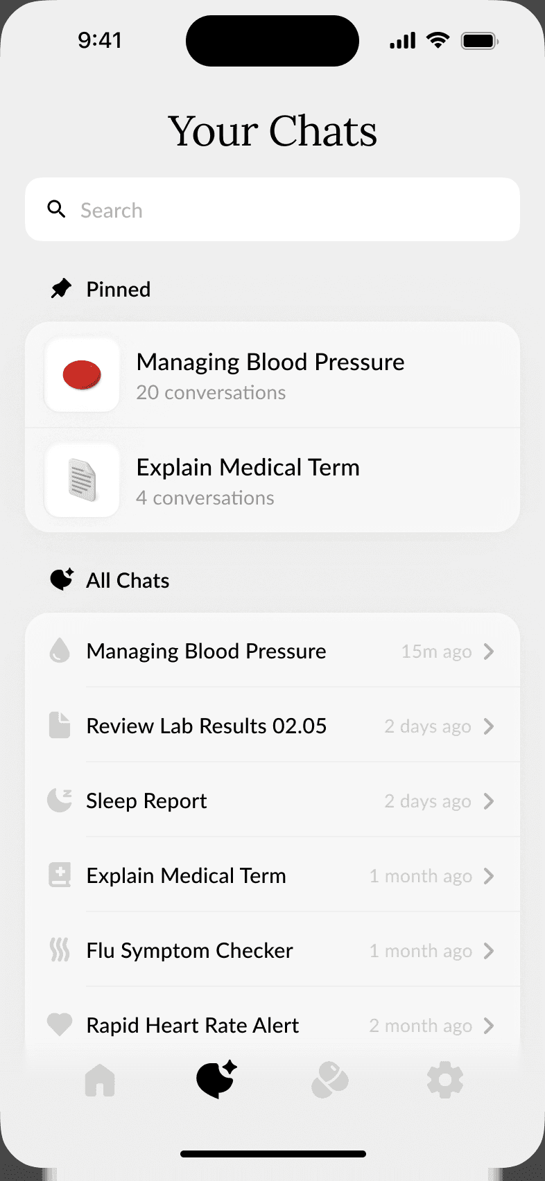 Peach Health list of AI chats