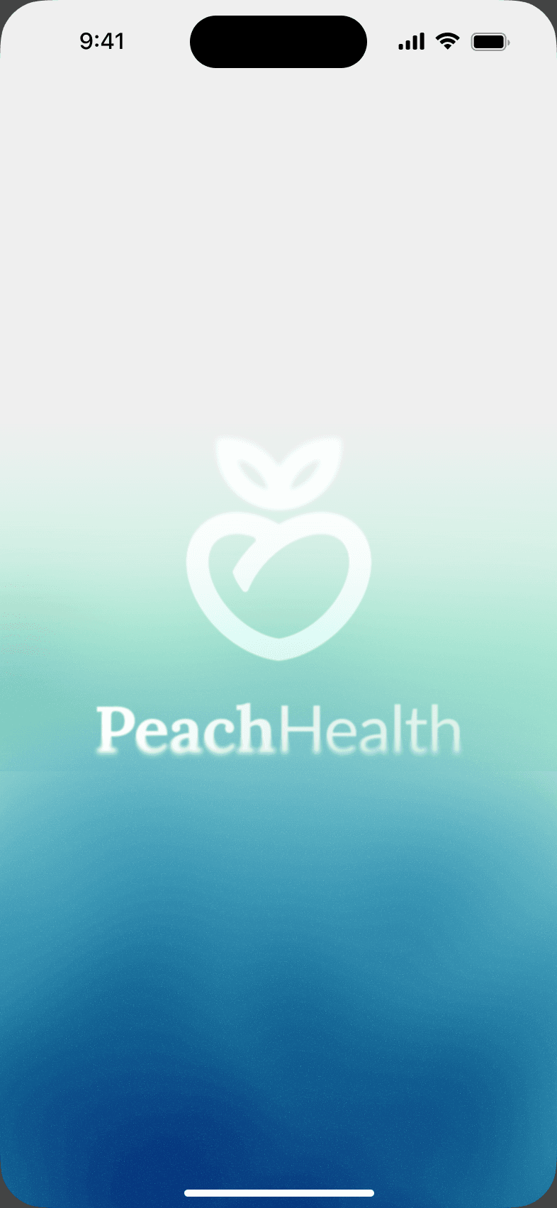 Peach Health loading screen with the peach heart mark