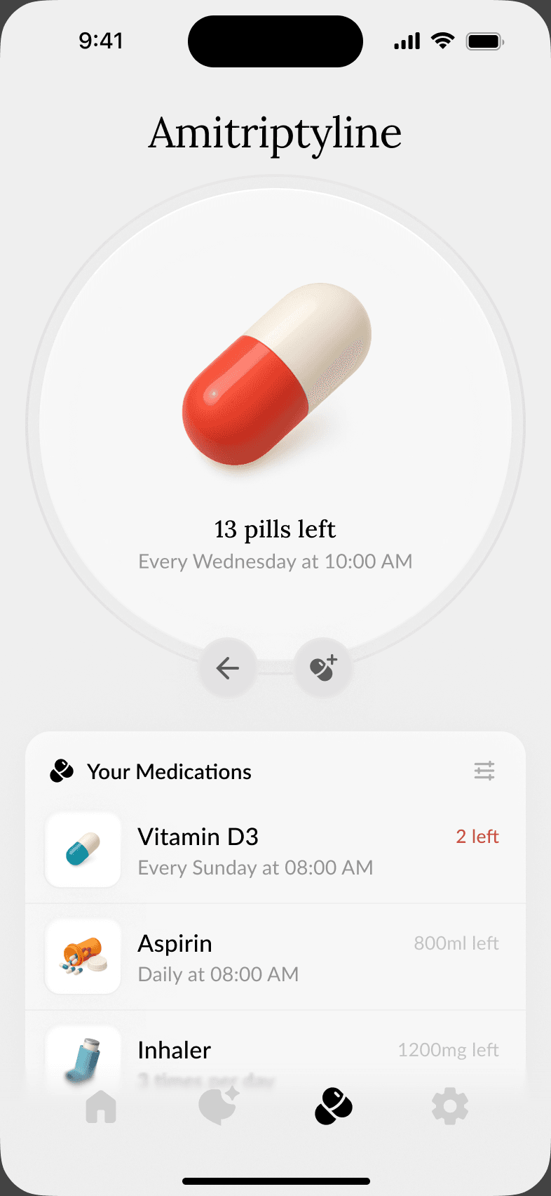 Peach Health medication detail with pills left