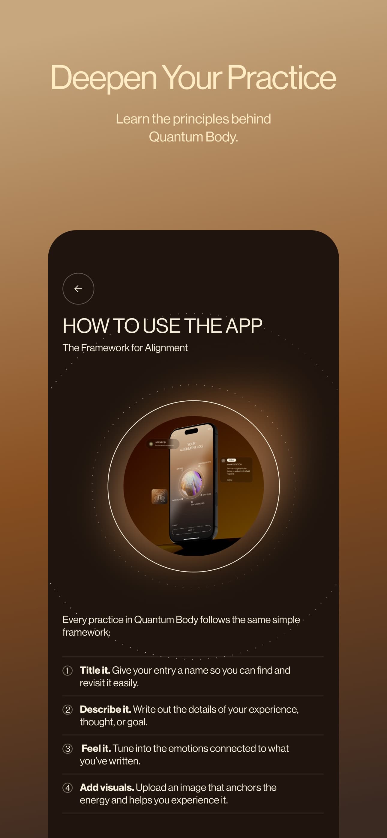 Sample Quantum Body App Store poster: practice guidance