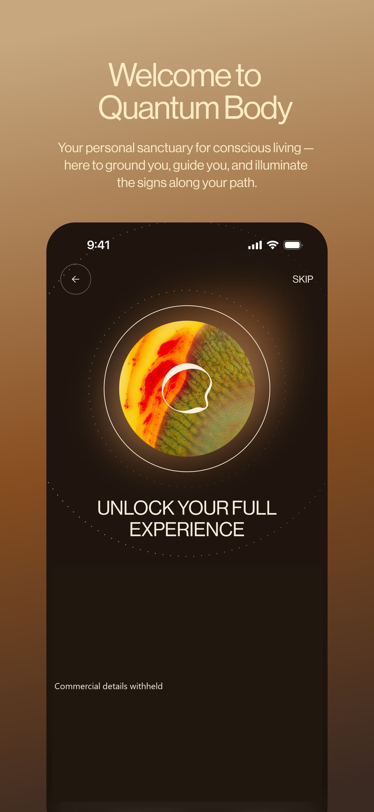 Sample Quantum Body App Store poster: welcome artwork with commercial details withheld