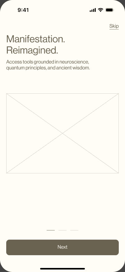 Sample Quantum Body wireframe introducing the journaling experience