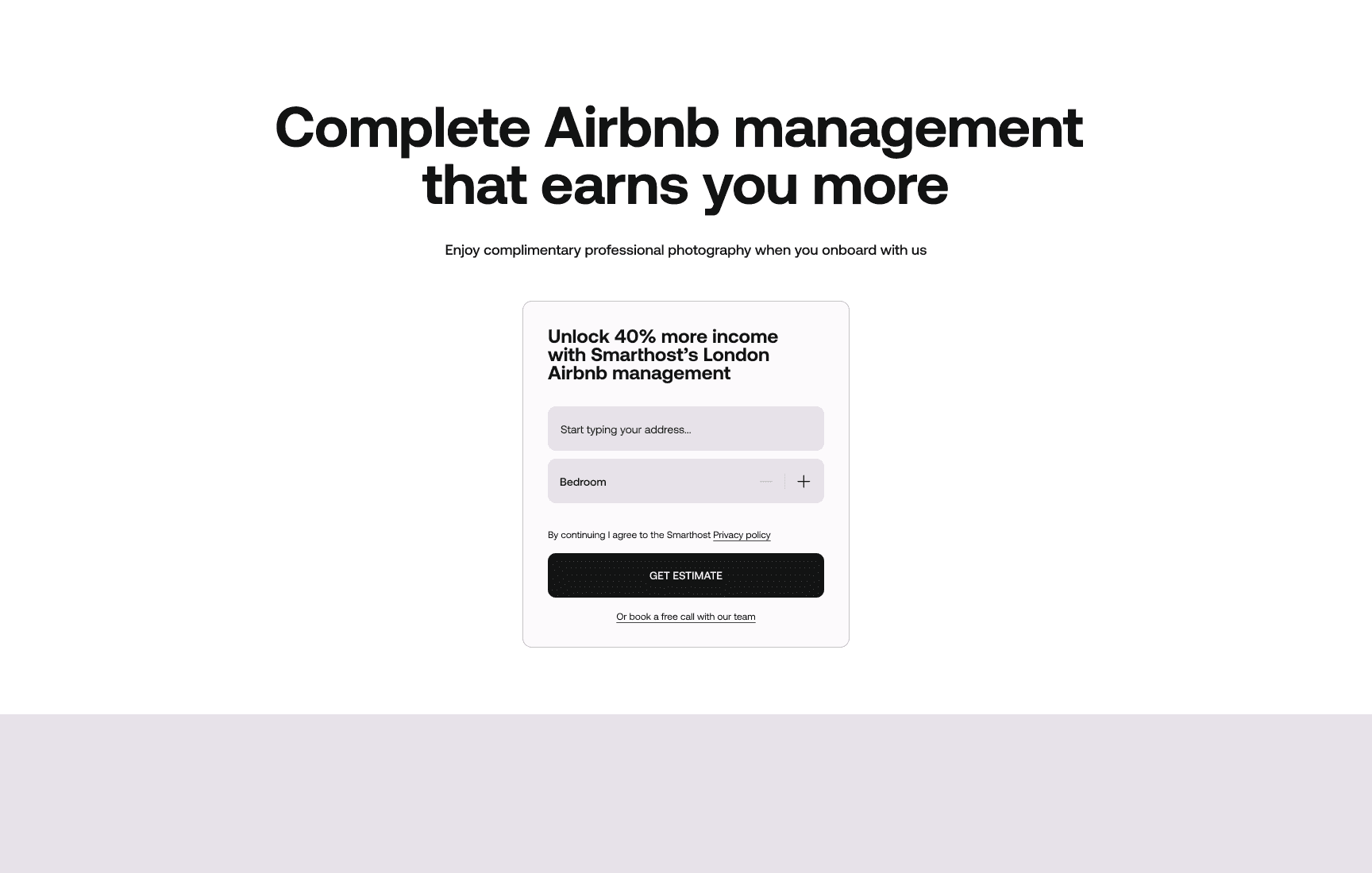 Wireframe of the SmartHost homepage entry point