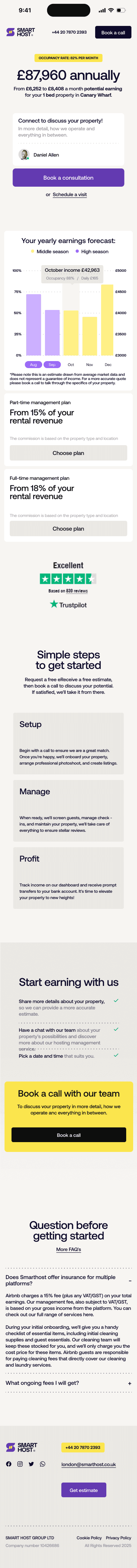 Sample SmartHost estimate on mobile with illustrative figures