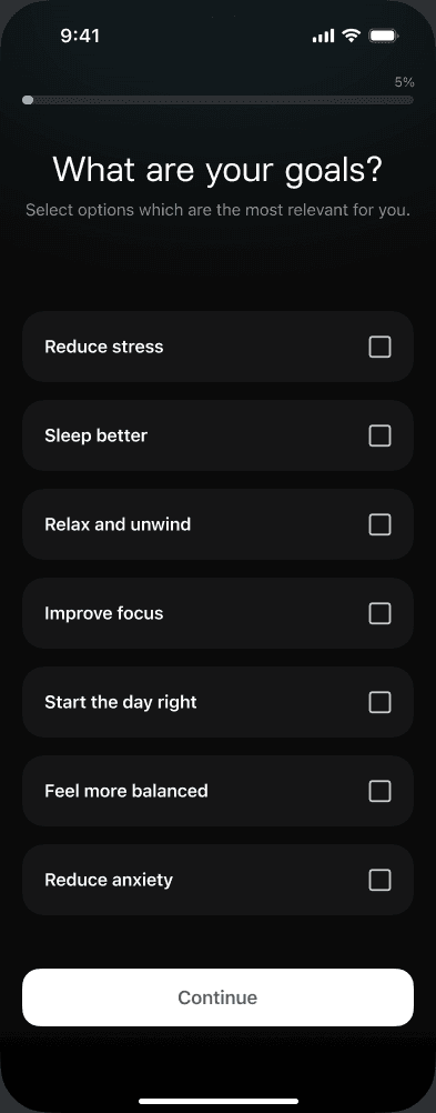 Sample Snoozeband onboarding goal selection