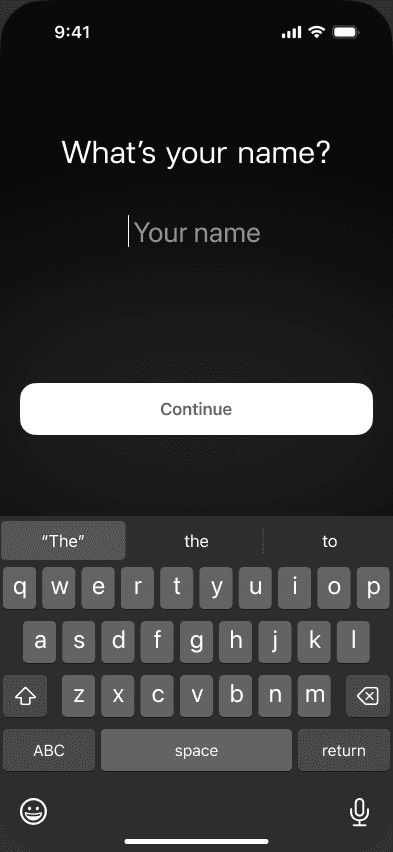 Sample Snoozeband onboarding name entry