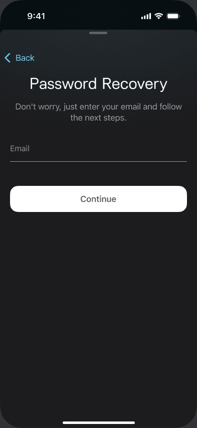 Sample Snoozeband password-recovery email form