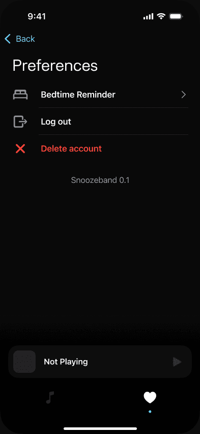 Sample Snoozeband preferences with reminder and account actions