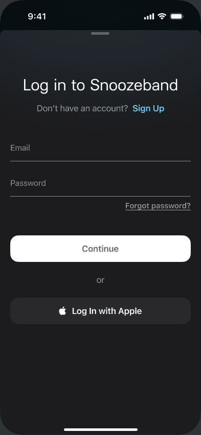 Sample Snoozeband sign-in form