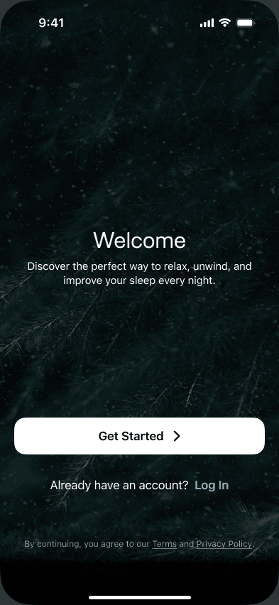 Sample Snoozeband welcome screen