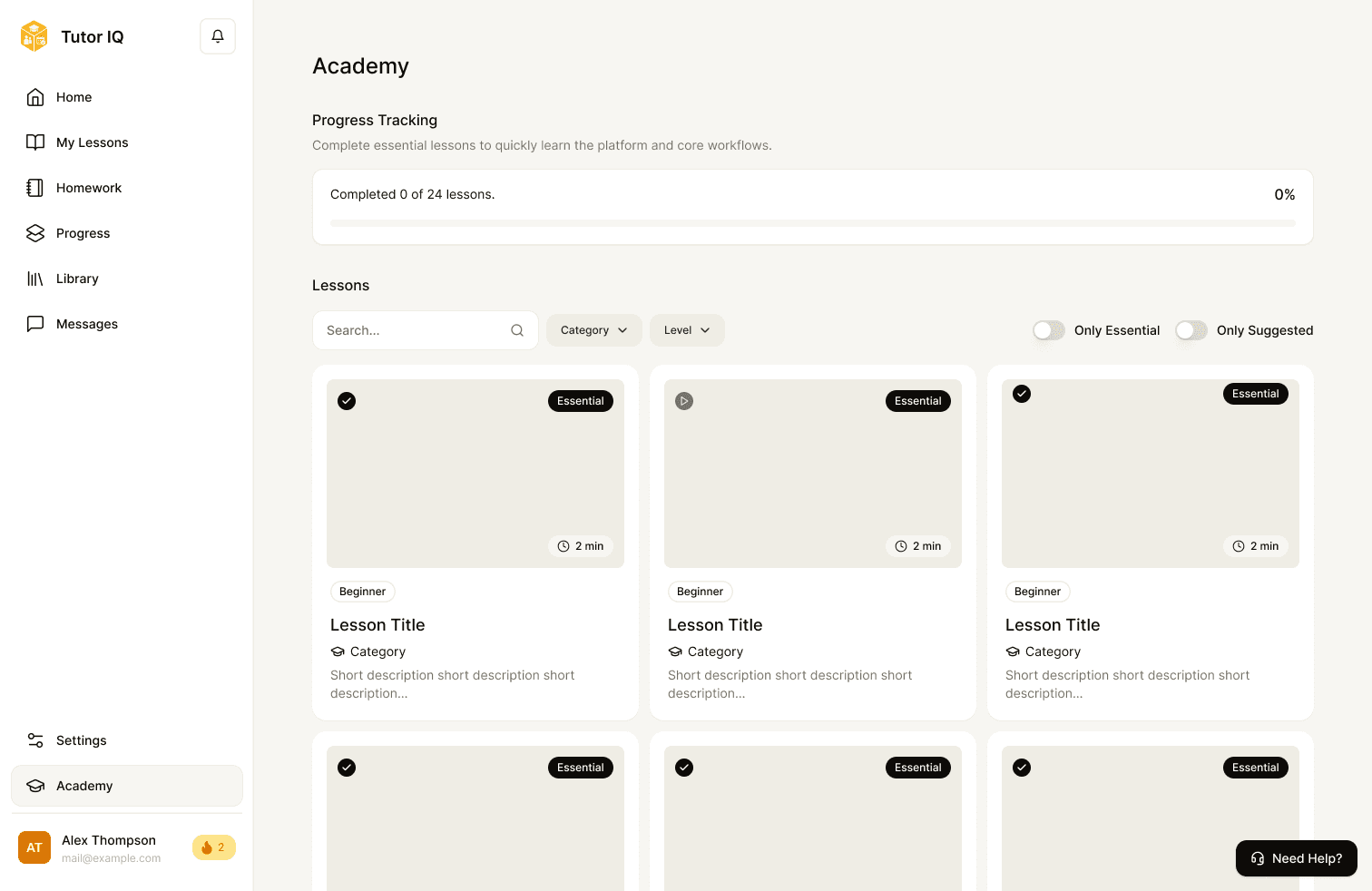 Sample Tutor IQ student Academy home