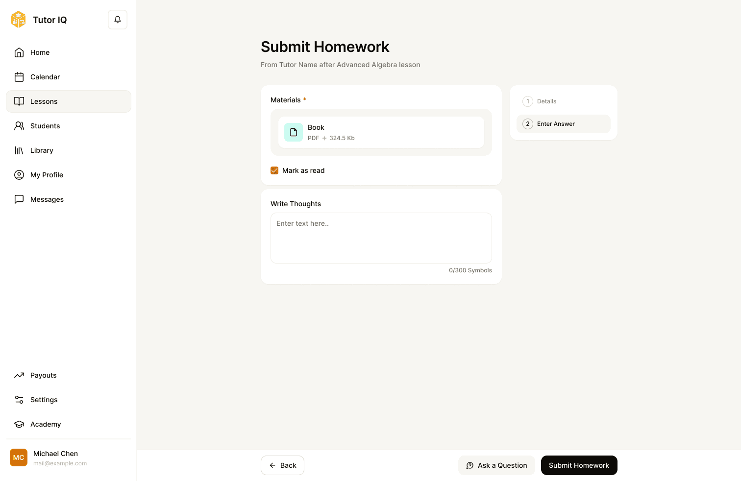 Sample Tutor IQ student reading task