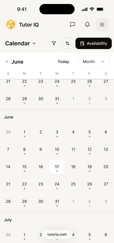 Sample Tutor IQ tutor calendar on mobile