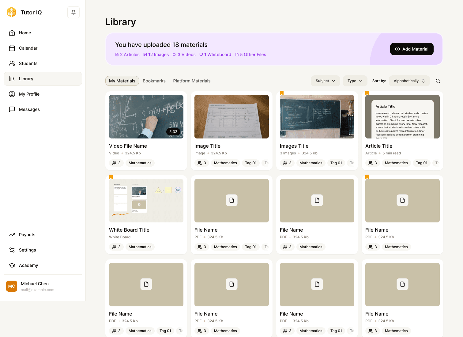 Sample Tutor IQ tutor materials library