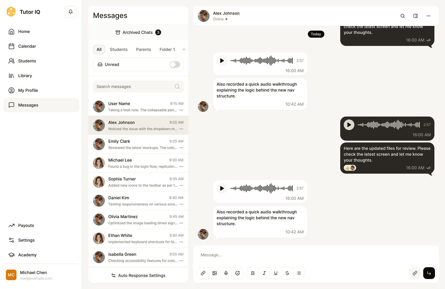 Sample Tutor IQ tutor messages