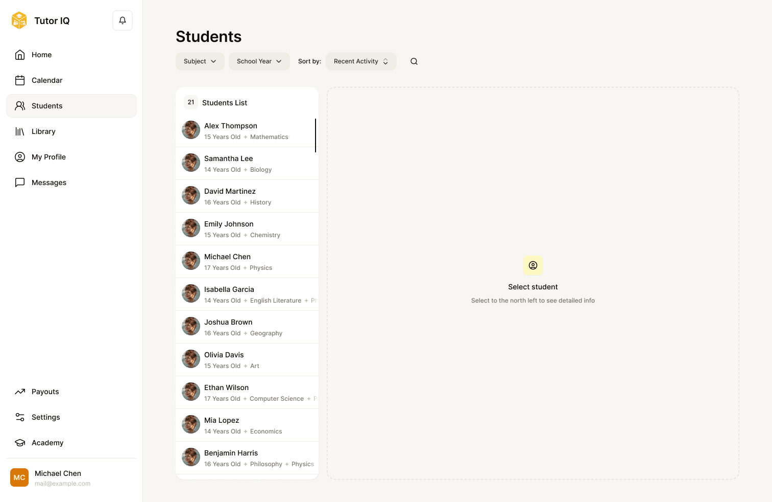 Sample Tutor IQ tutor student management