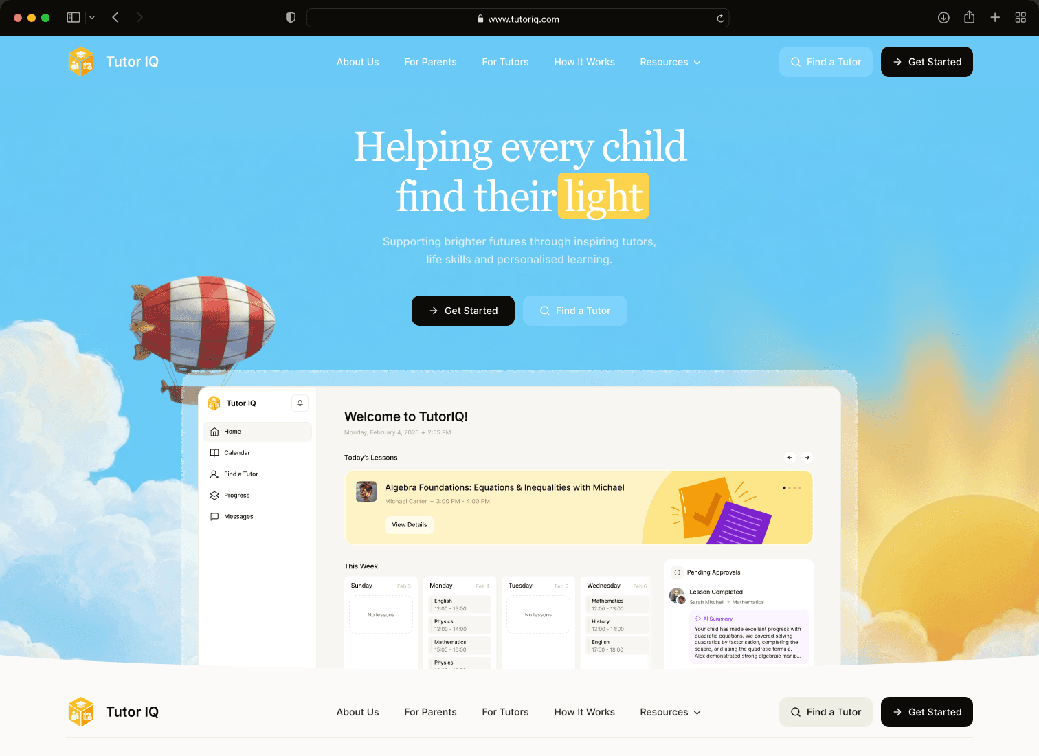 Sample Tutor IQ website homepage