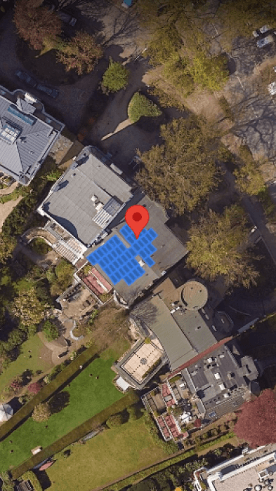 Aerial photo of the roof with 32 panels drawn on it