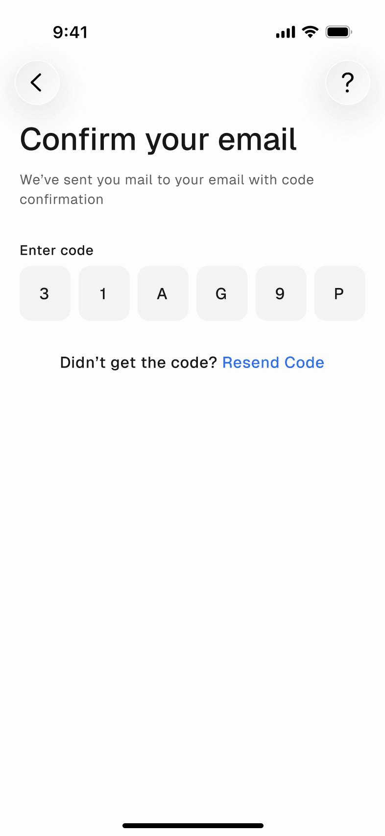 Six-digit code to confirm the email