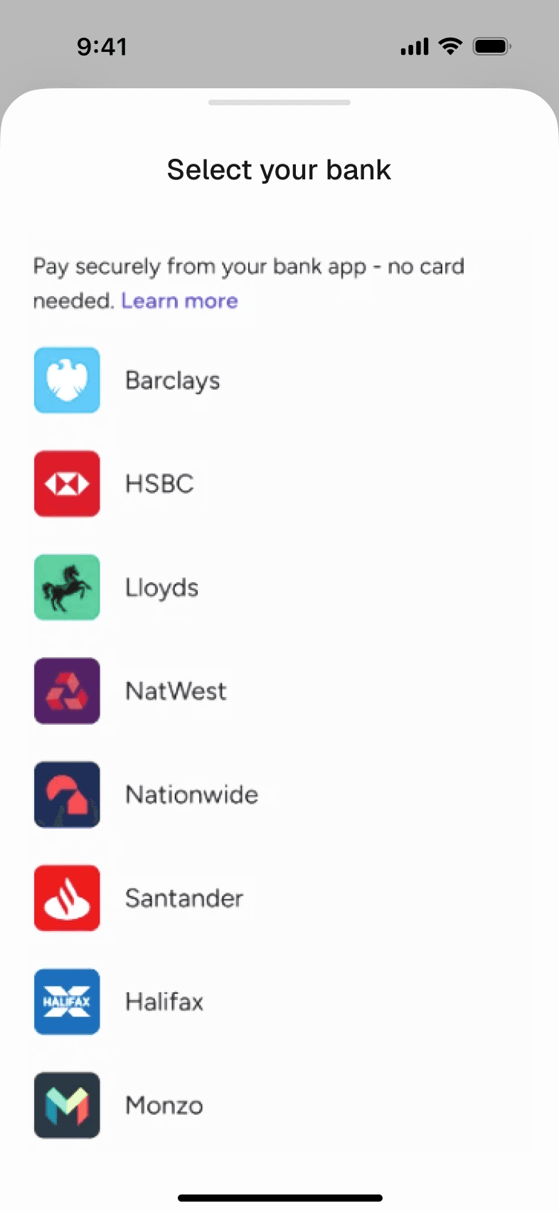 Choosing a bank to pay from