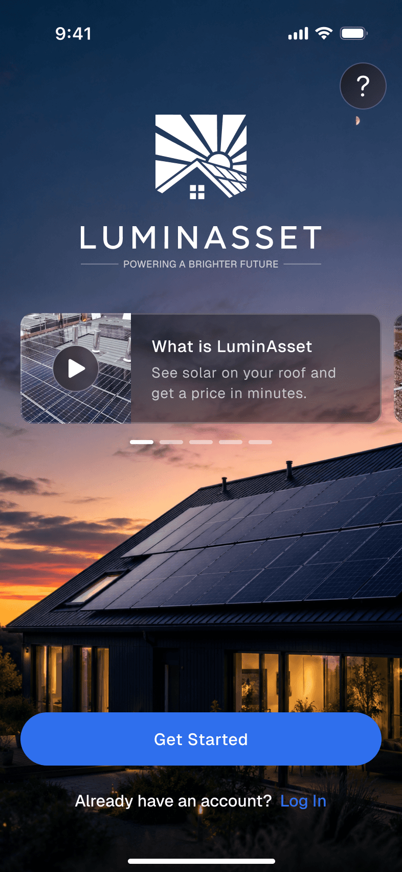Welcome screen: see solar panels on your own roof