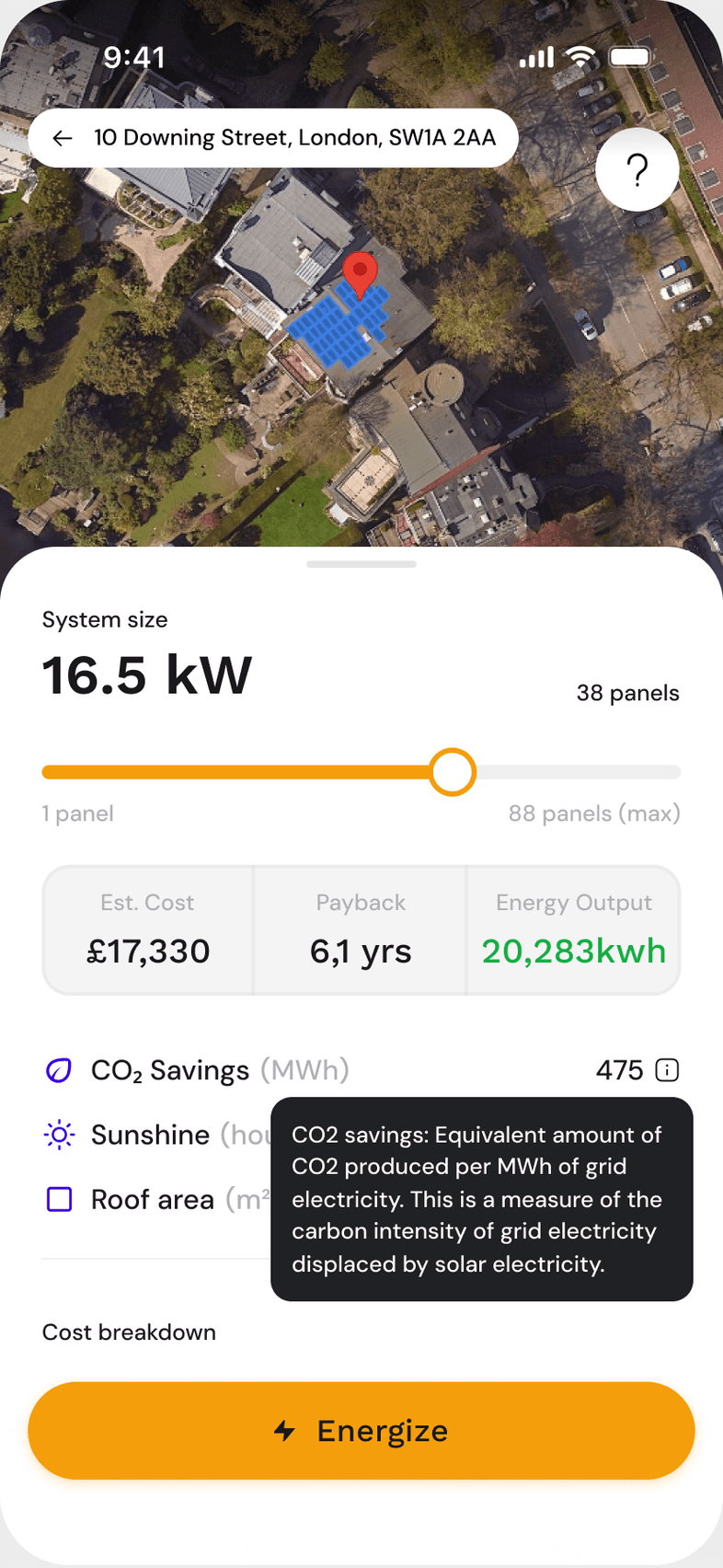Wireframe of the estimate screen