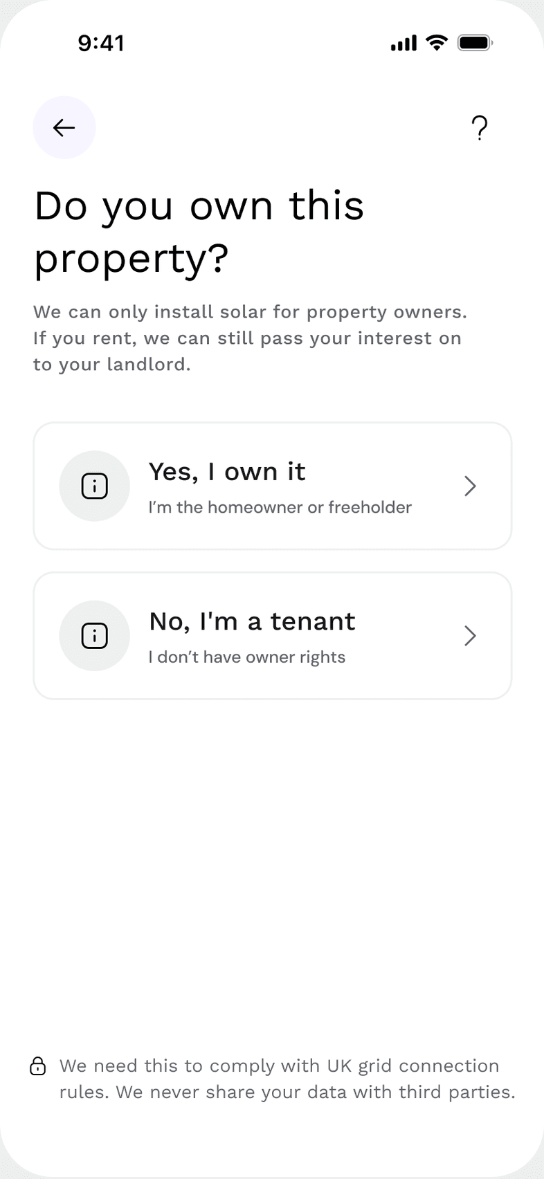 Wireframe of the ownership question