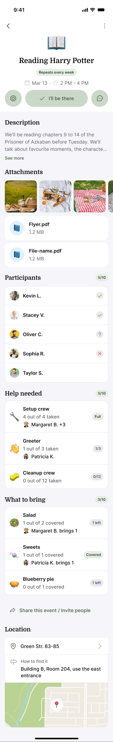 Sample Nearbor organiser view of an event and its role coverage