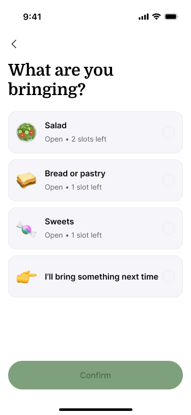 Sample Nearbor participant choosing what to bring