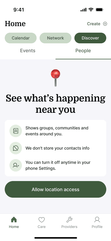 Sample Nearbor Discover asking for location access