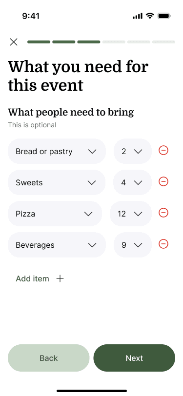 Sample Nearbor event creation listing what people should bring