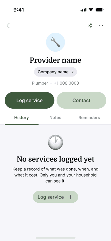 Sample Nearbor provider page before any service is logged