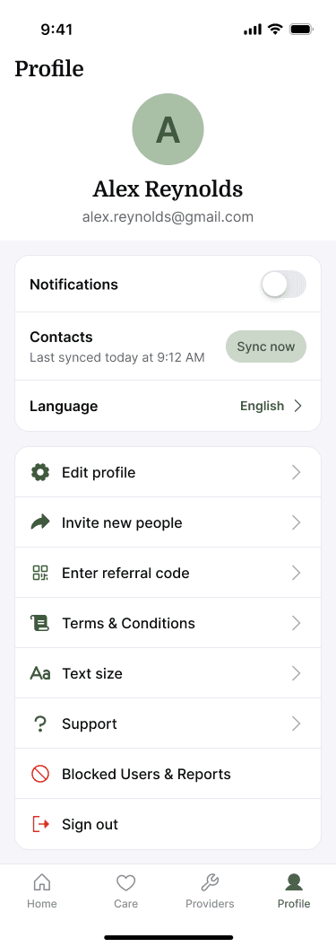 Sample Nearbor profile with the referral code