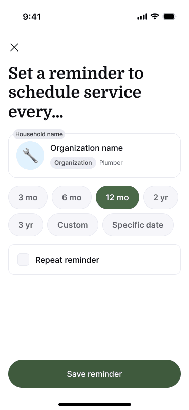 Sample Nearbor reminder setting for a provider