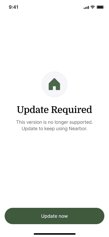 Sample Nearbor update required screen