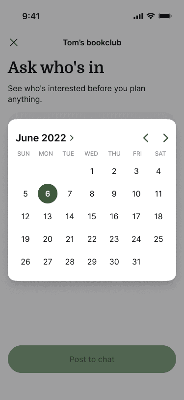Sample Nearbor Who's In? date picker