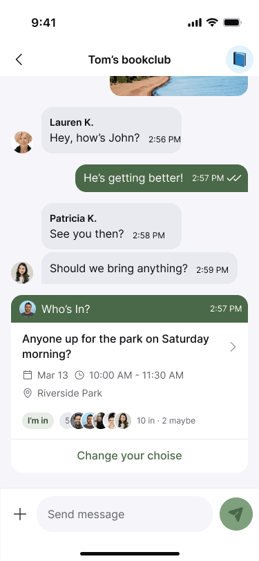 Sample Nearbor member answering I'm in