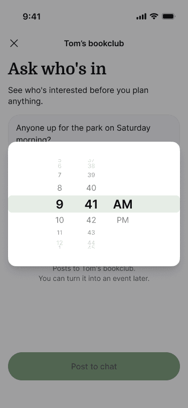 Sample Nearbor Who's In? time picker